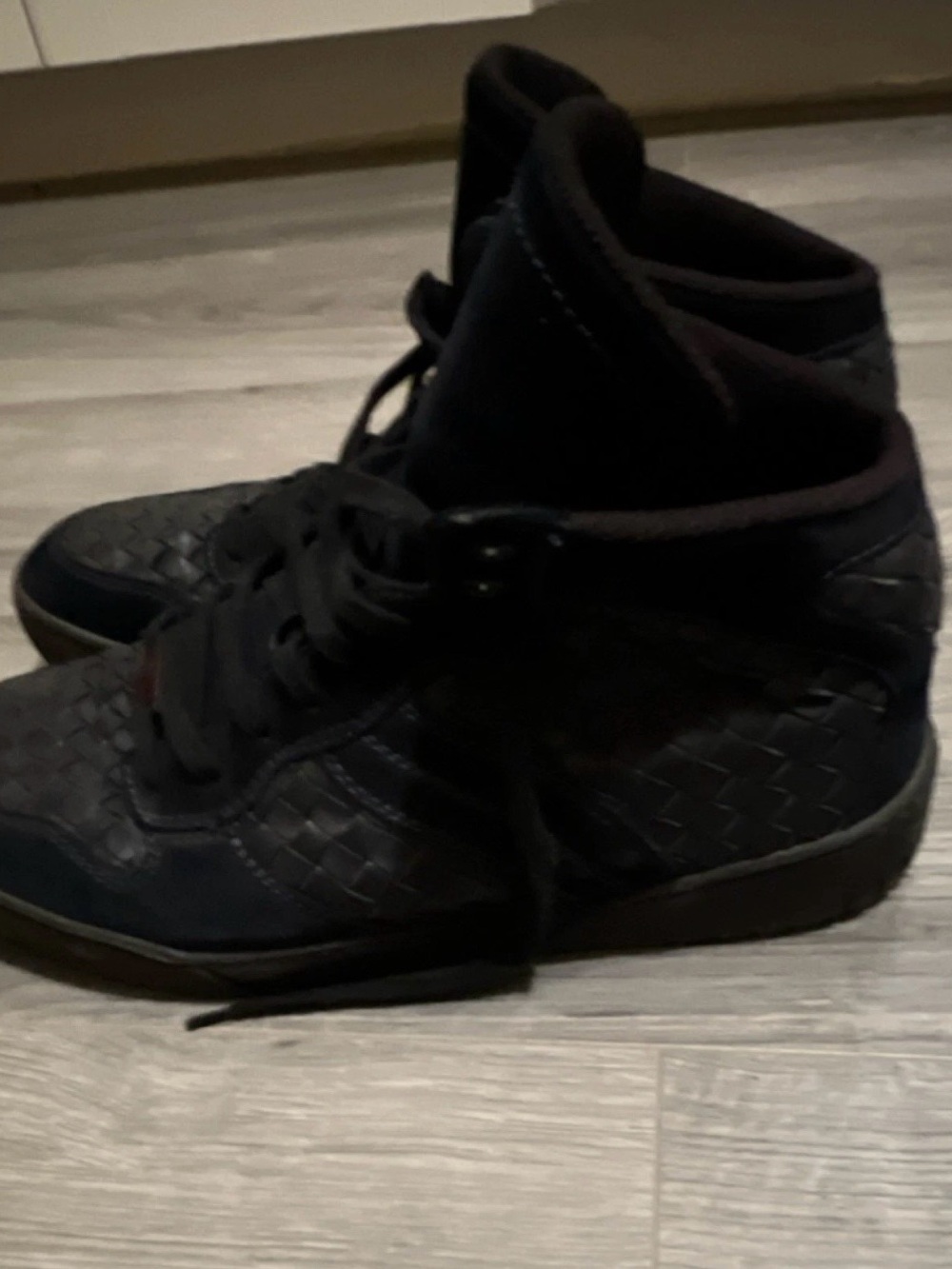 Bottega Veneta Men's Black Woven Lace Up High Top Rubber Outsole Sneakers-9.5 - Picture 2 of 5